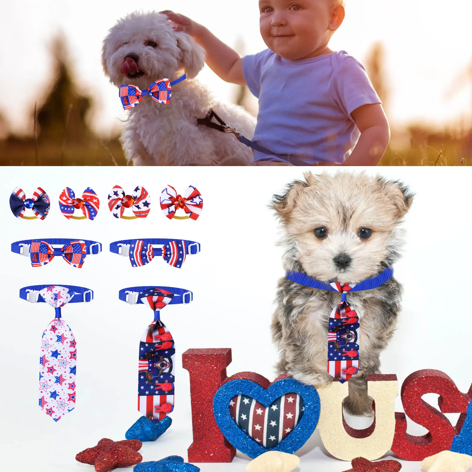 

18 Pieces 4th of July Dog Ties Set Independence Day
