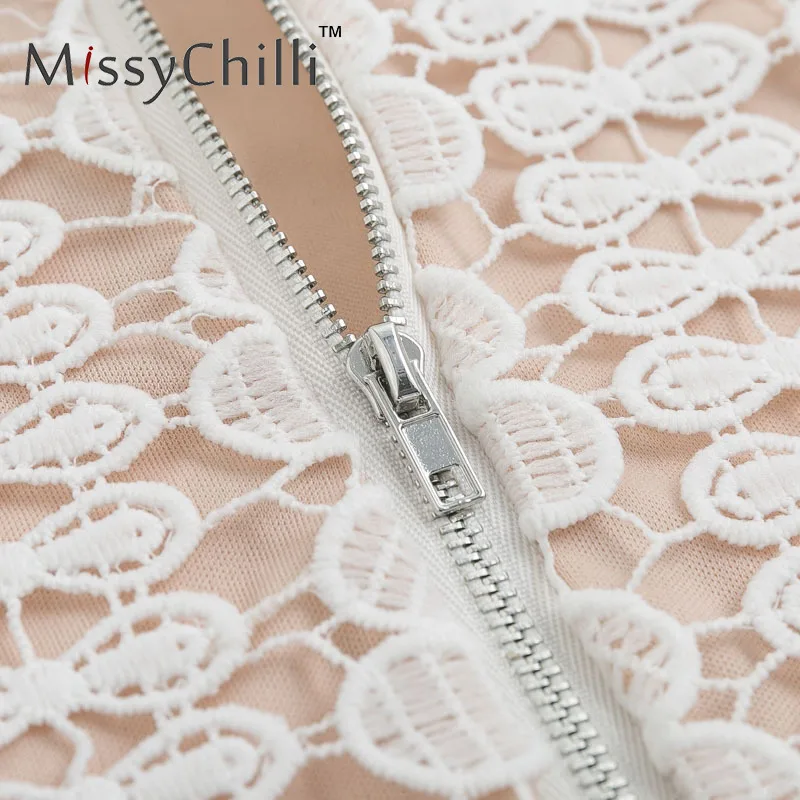 Женское кружевное платье MissyChilli белое винтажное офисное облегающее с коротким
