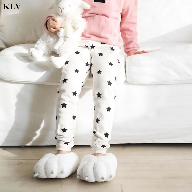 Toddler Child Kids Winter Stuffed Fuzzy Home Slippers Cute Cartoon Polar Bear Paw Shape Plush Toy Cosplay Animal Floor Shoes |