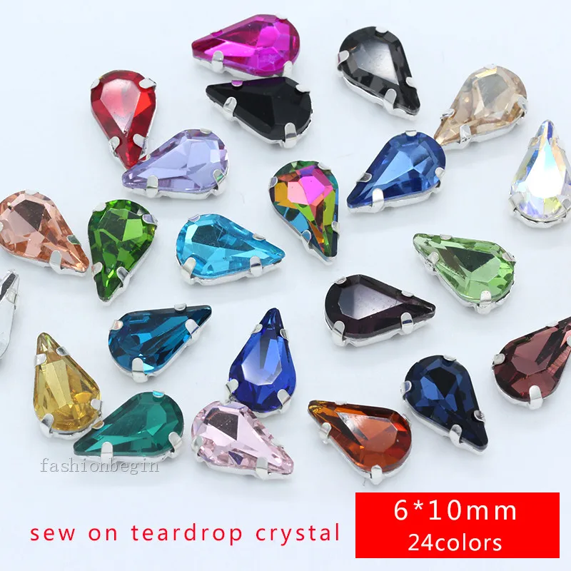 5-13MM 24-Colors Sew on Water Drops Rhinestone Crystal Silver Claw Button Teardrop For Jewelry/Wedding Dress Bags Shoe Diy Trim | Дом и сад
