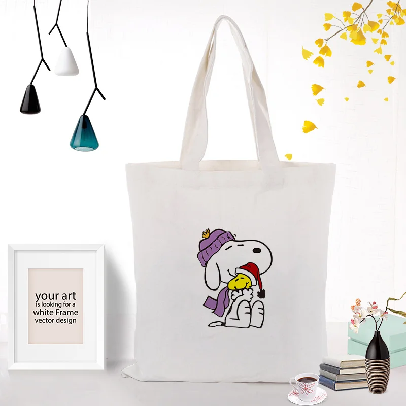 SNOOPY089 Сумка Холщовая Сумка-тоут Милая мультяшная собака пользовательский принт логотип текст Сделай Сам ежедневное использование экологическая многоразовая хозяйственная сумка - Цвет: SNOOPY089