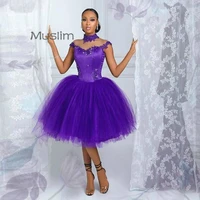 sexy short purple prom dresses with beaded a line tulle african prom gowns for black girls cheap lace evening dress open back