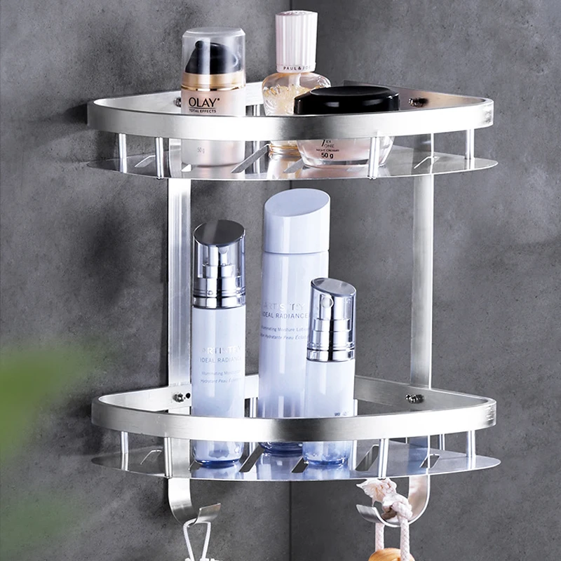 

Bathroom Accessories Corner Shelf Bathroom Storage Shelves Aluminum Toilet Triangle Towel Storage Wall-Free Punching Shower Rack