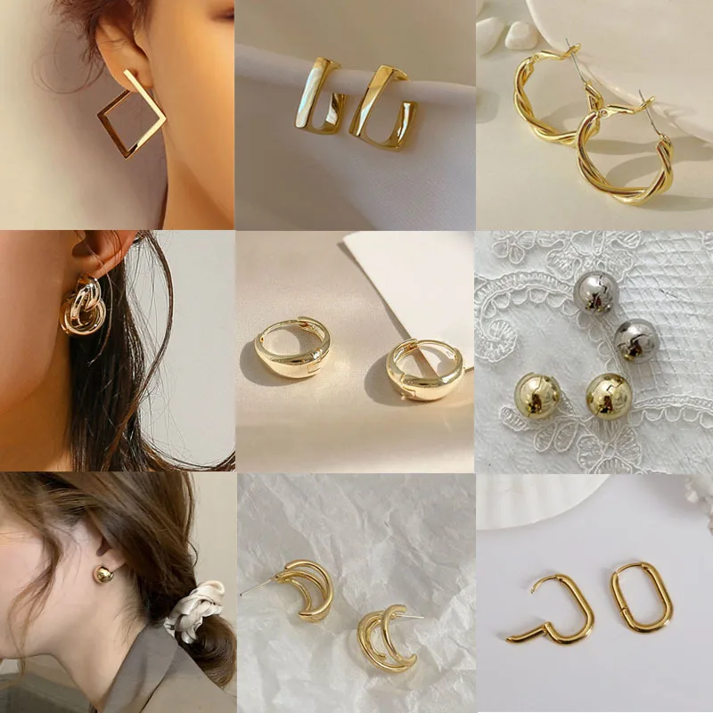 

New FashionWomens Earrings Gold Unusual Hoop Earrings for Women Korean Vintage Geometry Metal Trendy Female Jewelry