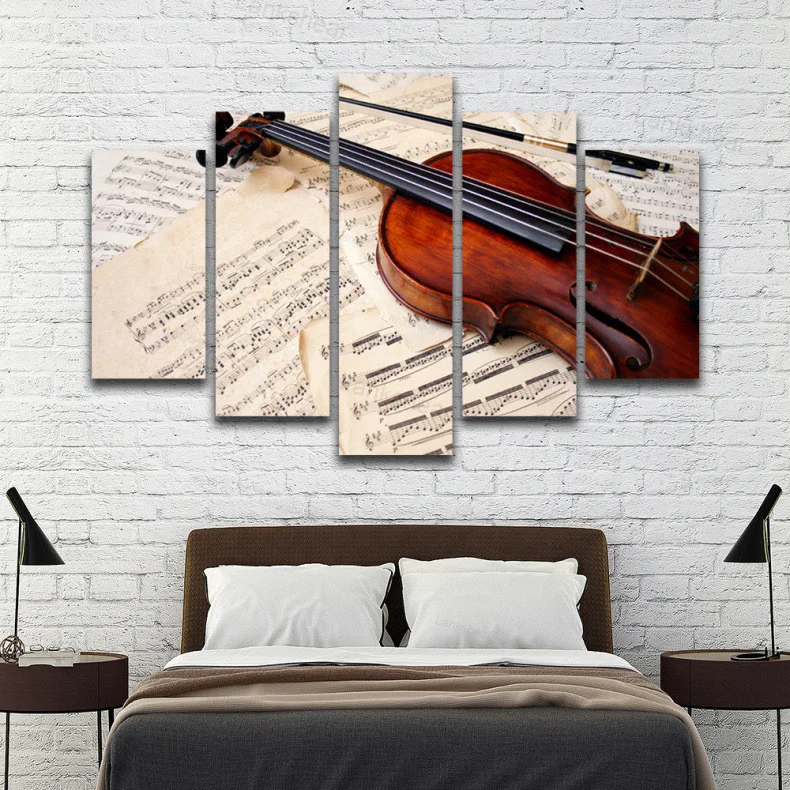 Модульные картины для музыкальной комнаты холст с принтом Hd 5 панелей скрипка
