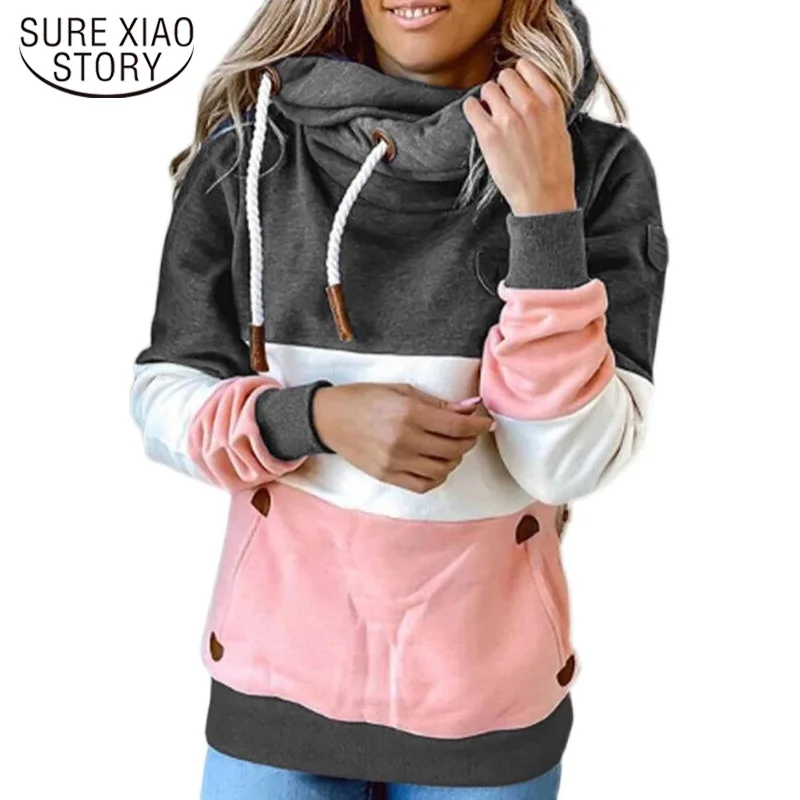 

Women Patchwork Hooded Sweatshirt Autumn Winter Loose Harajuku Drawstring Hoodie Casual Long Sleeve Pullover Tops Female 17138