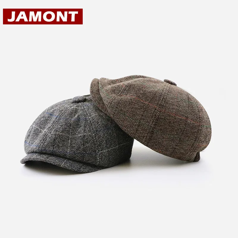 [JAMONT] 2020 новые осенние шапочки восьмиугольная шляпа Женская Ретро клетчатая