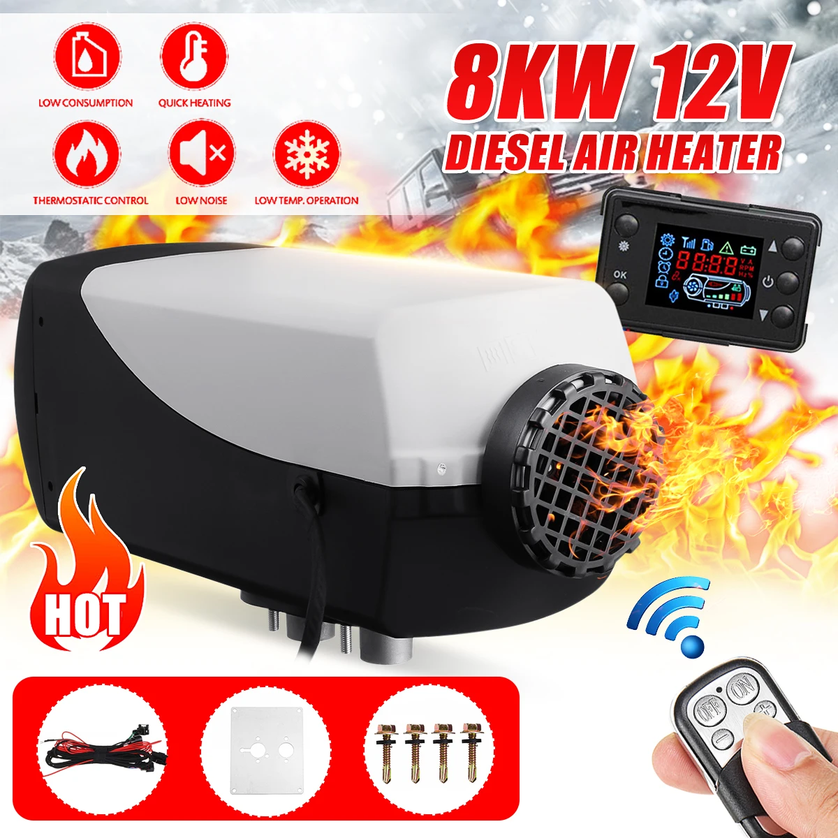DC 12V светодиодные ленты 8000W Дизельный подогреватель воздуха ЖК-дисплей монитором термостат дистанционного Управление грузовых автомобилей шины лодки RV Ван дизельный Обогреватель Воздушный стояночный отопитель