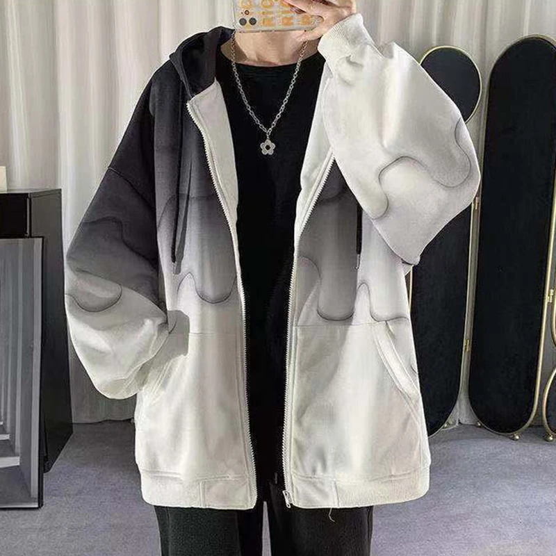 

Women's Gradient Colors Hoodies Sweatshirts Spring Autumn Long Sleeve Loose Jackets Tops Female Zipper Coat Streetwear Clothing