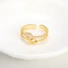 НОВЫЕ геометрические открытые кольца с кристаллом циркония, милые двойные дизайнерские женские кольца золотого цвета, модные кольца, оптовая продажа, свадебные украшения, подарок