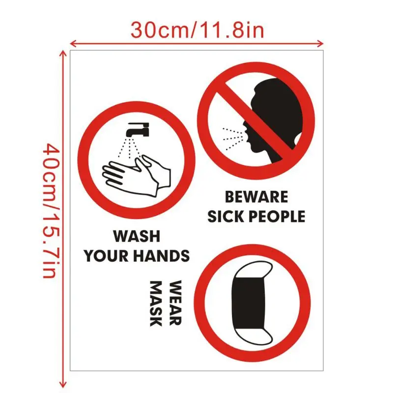 2020 Caution Notice English Slogan Glass Wall Sticker Wash Hands Wear Mask Pattern | Stickers