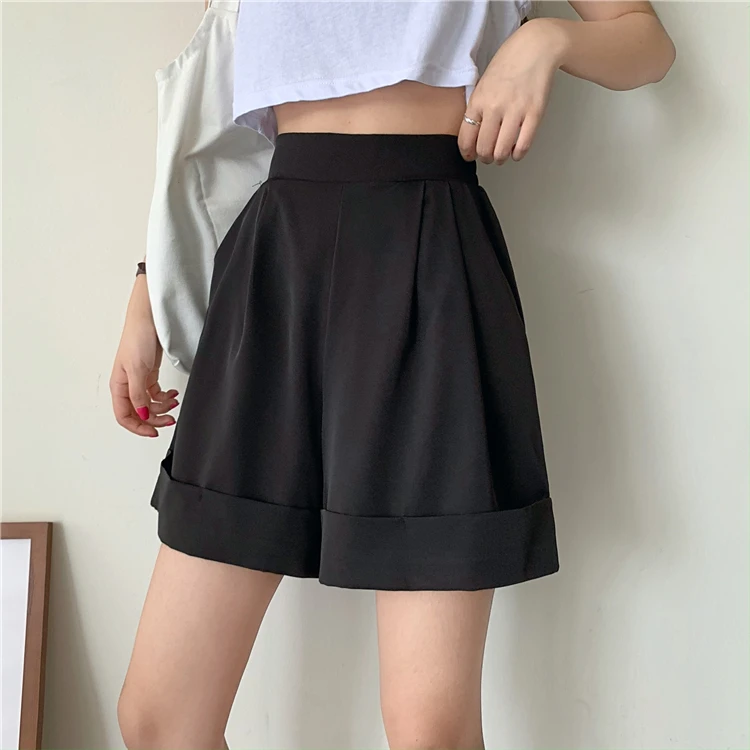 

YTX1403 2021 new high waist, thin, drape, outer wear, curled, wide-legged BF casual shorts women