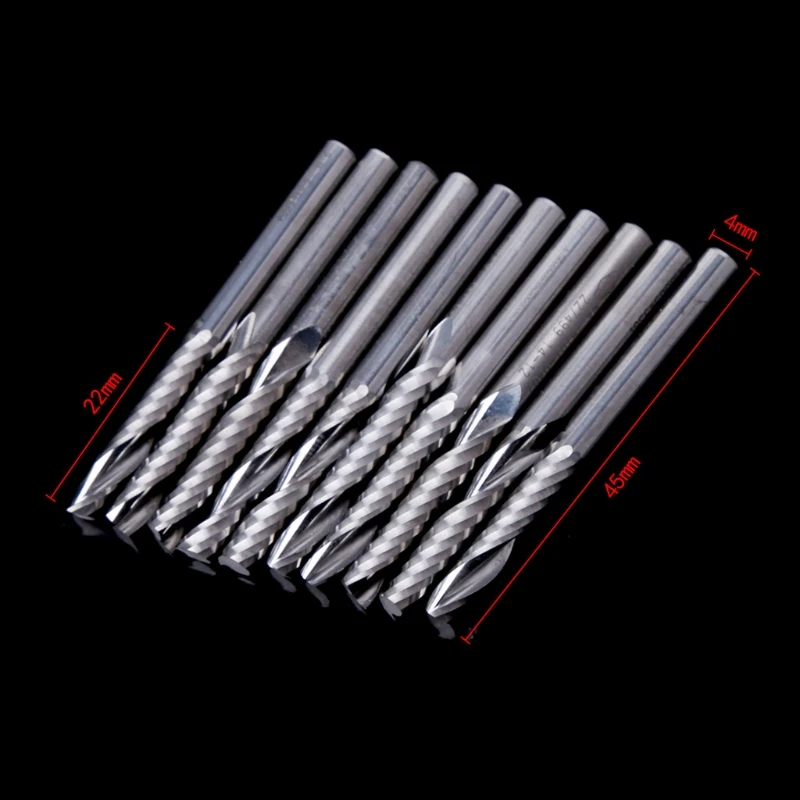 

10 Pcs 4mm Shank Single Flute Carbide Spiral End Mill Cutter CNC Router Bits 22mm CEL Drop shipping