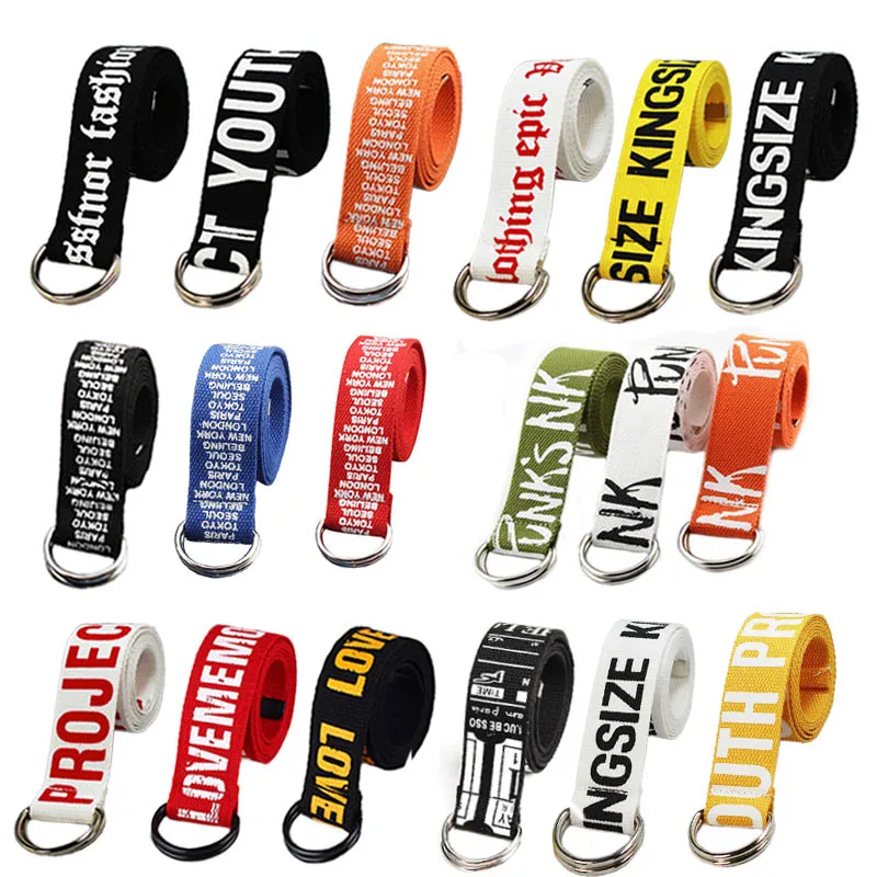 

Холщовый ремень, унисекс, универсальный, с буквами, с двойной D-образной пряжкой, 36 видов