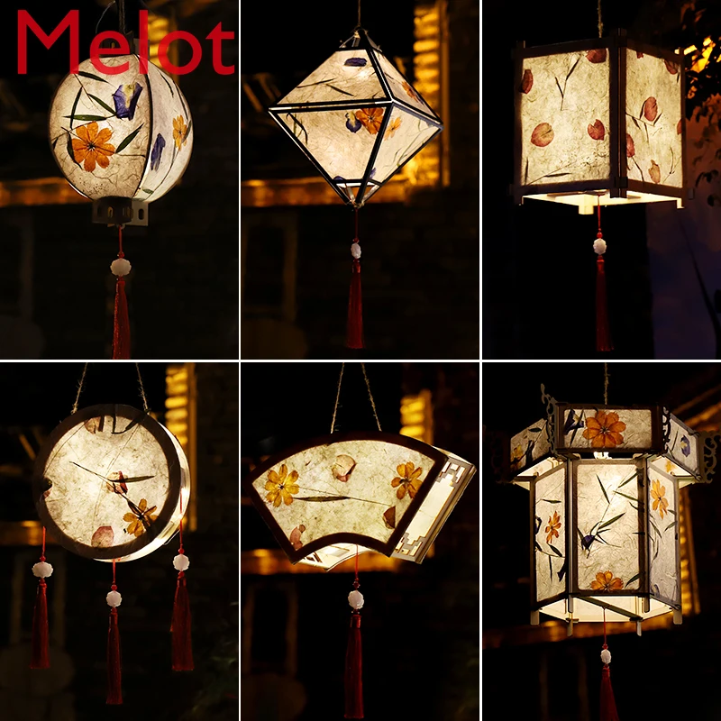 Ancient Style Flowers and Plants Chinese Lantern DIY Handmade Material Kit Creative Hanfu Portable Festive Lantern GD