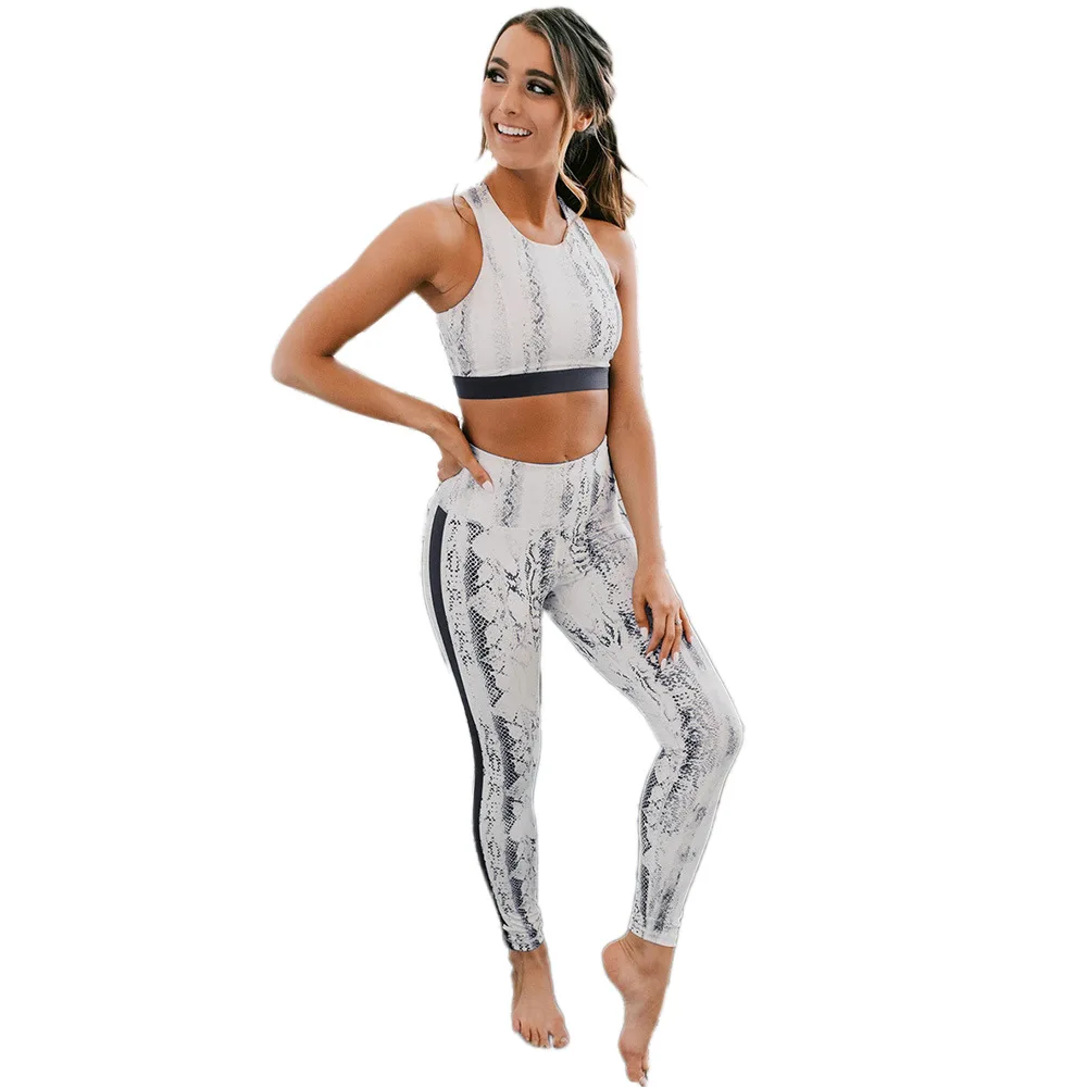

New black and white snake print yoga suit sports and fitness women's clothing