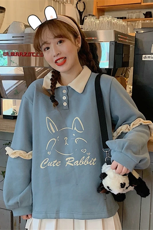 Возьмите свой угол ~ Осень Новый корейский милый кролик печати Свободные поло