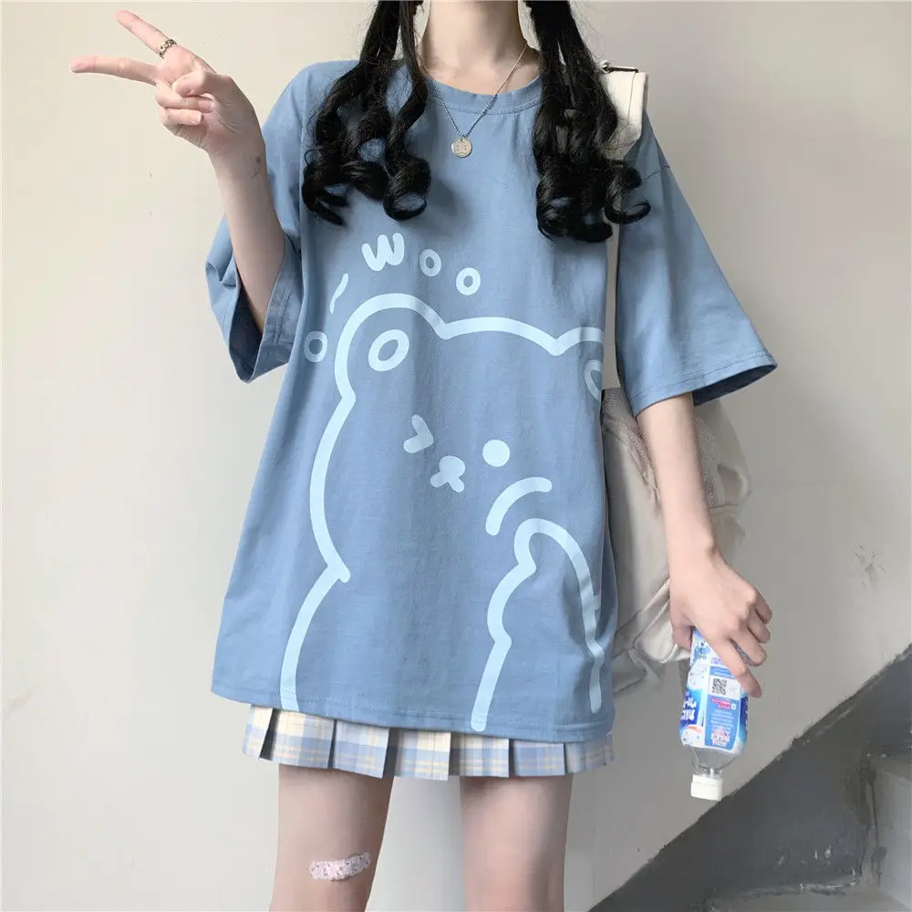 

Summer short sleeve t-shirt female student loose soft girl cute fried Street College style versatile top