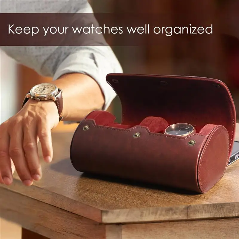 

NICERIO Travel Watch Case PU Leather Watch Box 2 Slots Watch Storage Organizer Bracket Holder for Travel Business Trip