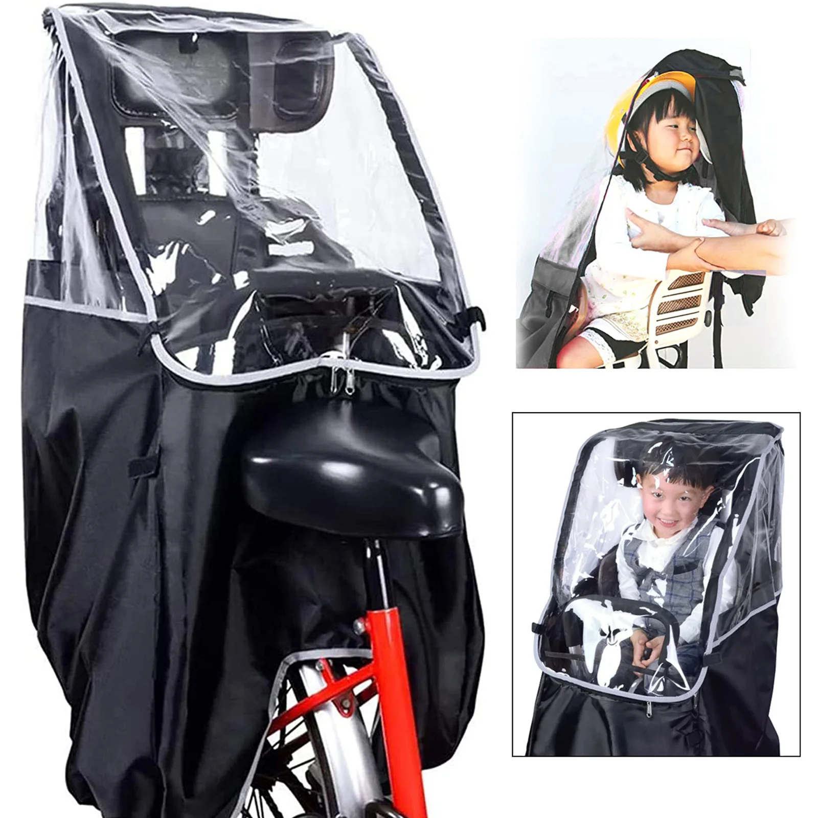

Black Rain Covers Canopy Cover for Child Bike Rear Seat Saddle PVC Protection