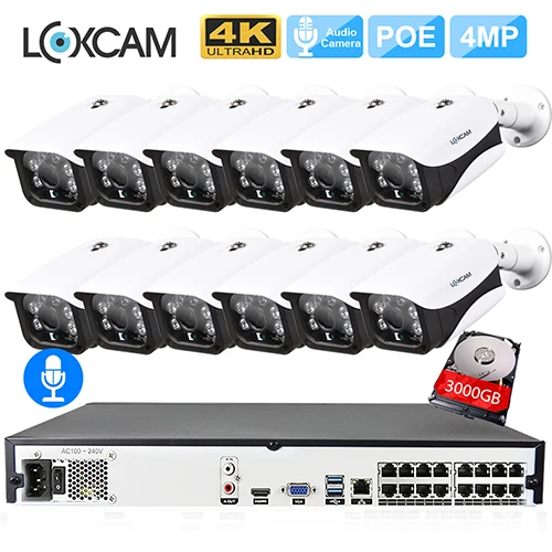 16CH NVR x 16 Camera LOXCAM H.265+ 4K 5MP POE NVR CCTV камера системы 4MP Аудио Открытый Антивандальный ночное видение IP камера 16ch комплект видеонаблюдения - Цвет: 16CH NVR x 16 Camera