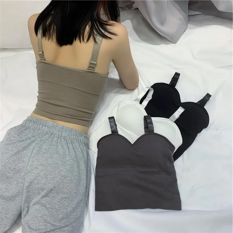 

Korean Seamless Beautiful Back Underwears Solid Color Bosom Adjustable Shoulder Straps Long Sports Vests Fashion Fitness Bra