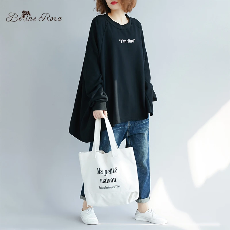 BelineRosa 3XL 4XL 5XL Plus Size Pullovers for Women Street Casual Black Color Loose Oversized Hoodies Autumn 2019 72B00034 | Женская