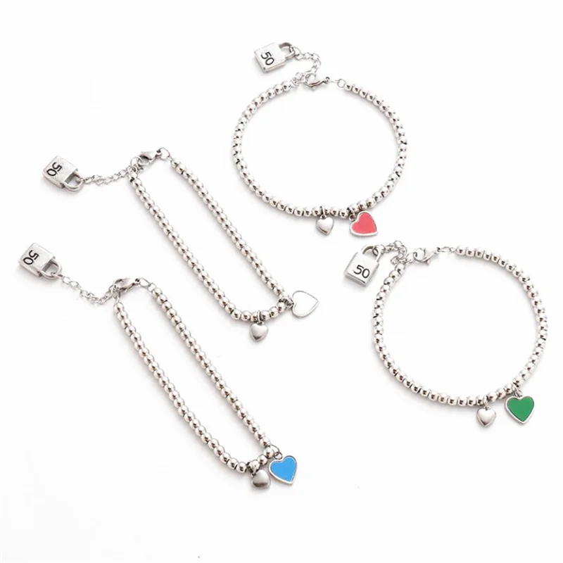 

Fashion Brand Stainless Steel 4mm Bead Peach Love Heart Shell Lock Men Women Bracelet UNO Jewelry