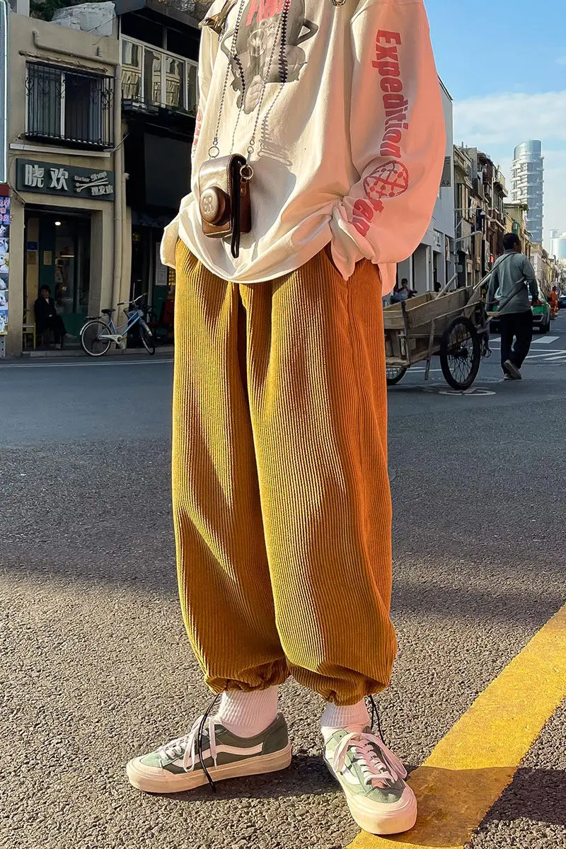 

2021 Spring And Autumn New Youth Popular Couple Solid Color Corduroy Sweatpants Fashion Casual Loose Large Size Trousers
