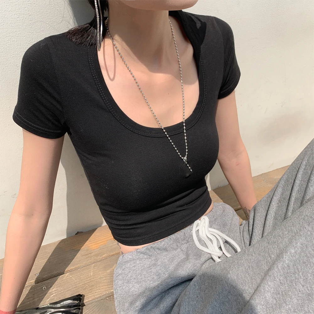 Базовый белый топ футболка элегантные женские футболки с коротким рукавом