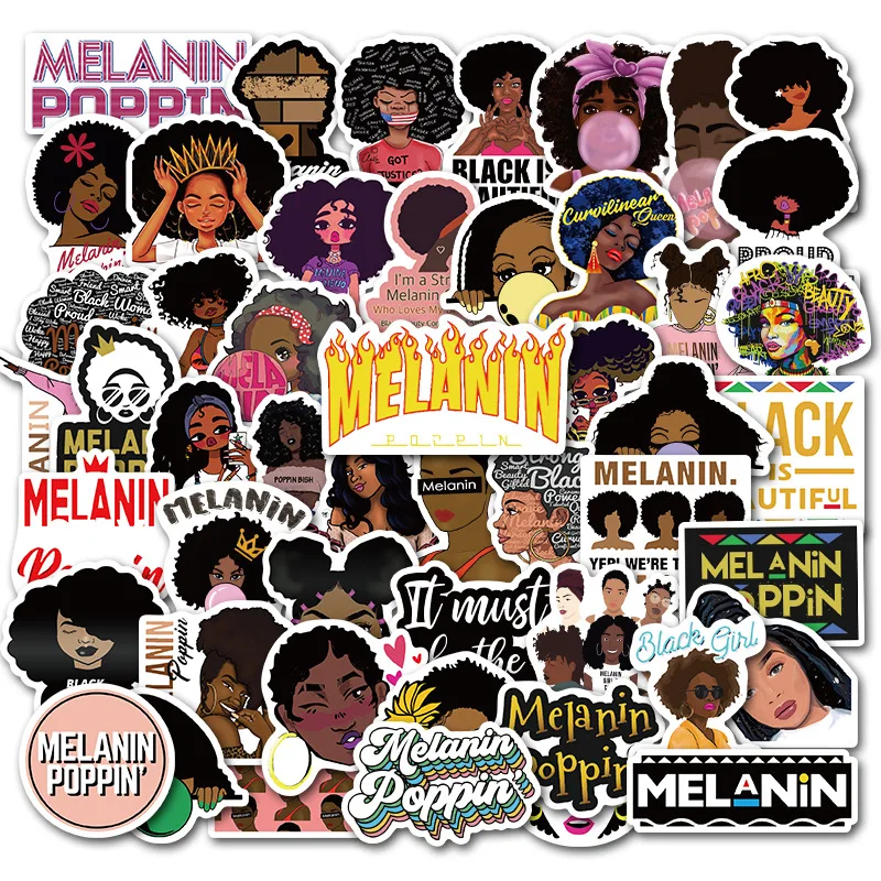 50 Uds. Pegatina de moda inspiradora melanin poppin negra para chica para equipaje DIY Laptop Skateboard pegatina de motocicleta pegatinas F4-0