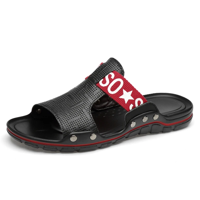 Шлепанцы мужские из натуральной кожи сланцы летняя обувь на плоской подошве