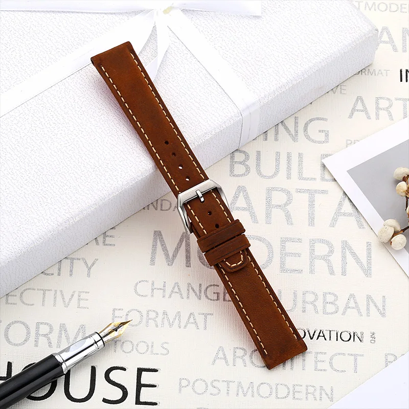 Hand-brushed Crazy Horse Leather Strap for San Martin Pilot Mark Watches Band 18 20 21 22MM Male Wrist watch | Наручные часы