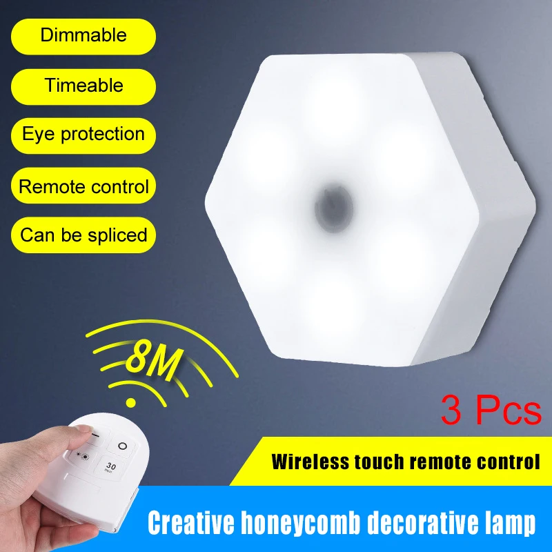 

3pcs Remote Control Hexagonal LED Wall Lamp Dimmable Timing Smart Light for Home Office Hotel L5