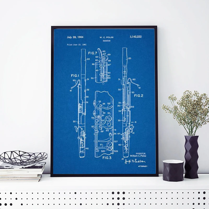 Винтажный постер Bassoon Woodwind музыкальный подарок схема Художественная Картина на