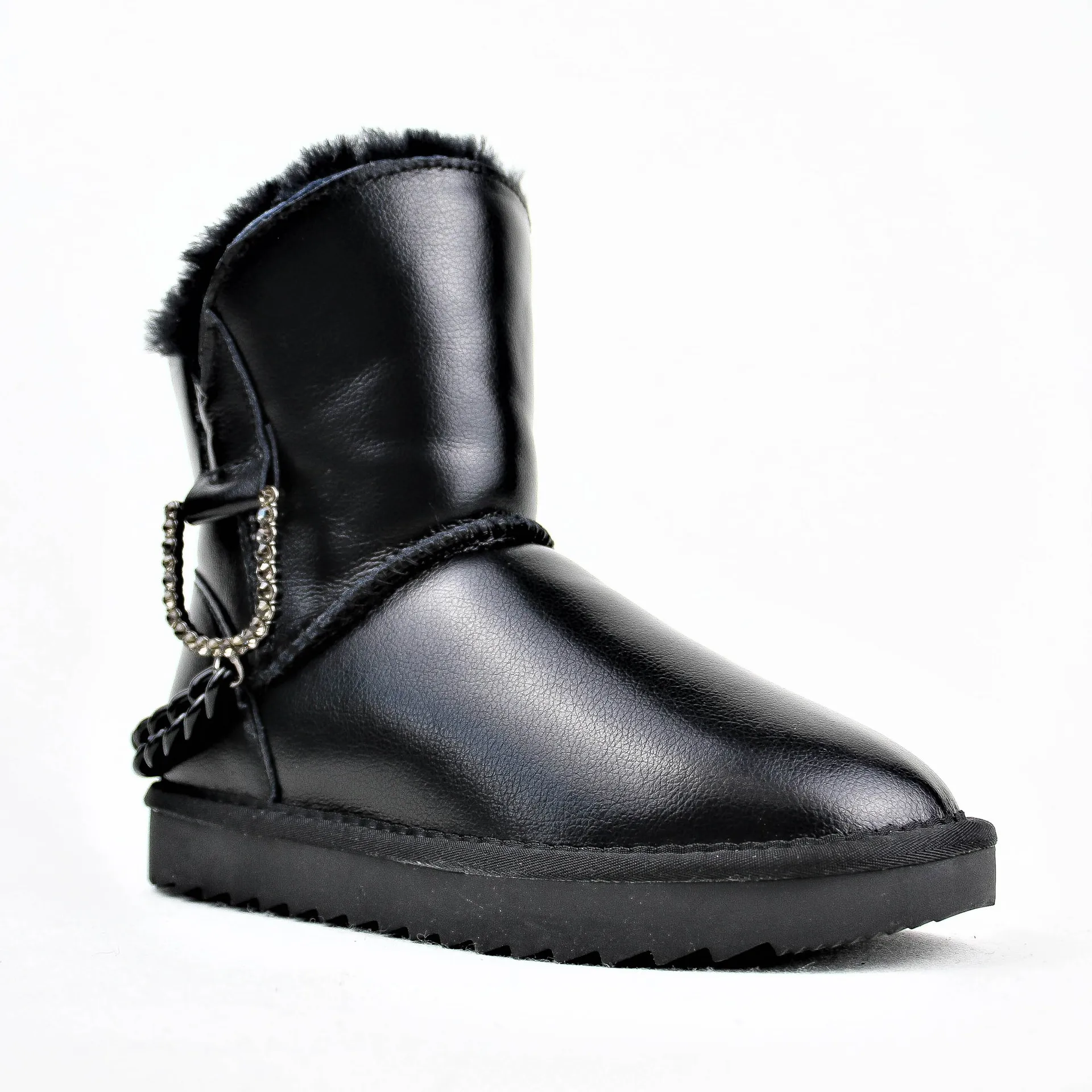 black waterproof G& Zaco/Роскошные шерстяные ботинки; женские водонепроницаемые зимние ботинки из натуральной воловьей кожи; ботинки на овечьем меху; модная зимняя женская обувь с цепочкой - Цвет: black waterproof