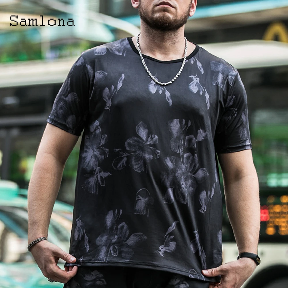 

Samlona Plus Size Men Elegant Leisure T-shirt Fashion 3D Print Tops Streetwear 2021 Summer Casual Tees Shirt Mens clothing 6XL