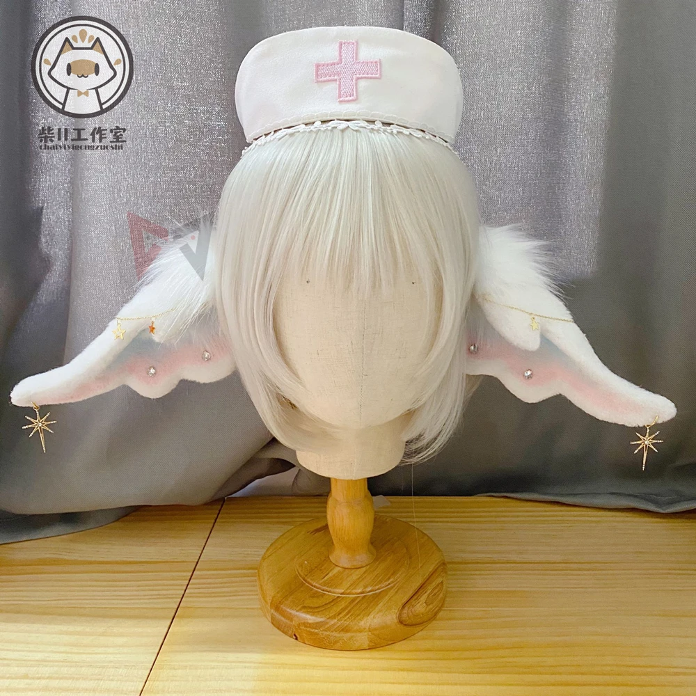 

New Nurse Cosplay Fox Neko Ears Hairhoop Angel Style Hat Earrings For Halloween Christmas Game Party Sotume Accessories