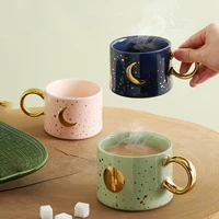 300420ml couple mug starry sky cup ceramic coffee cup home water cup breakfast milk mug drinking utensil gold handle office mug