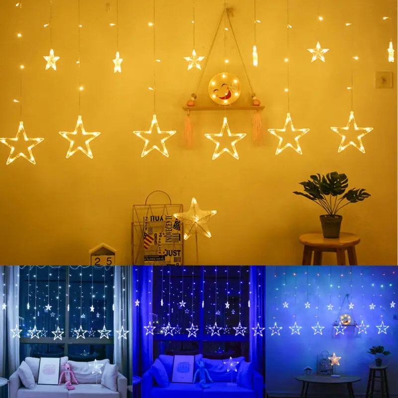 Светодиодная гирсветильник занавеска Звезда 12 шт.|Украшения своими руками для