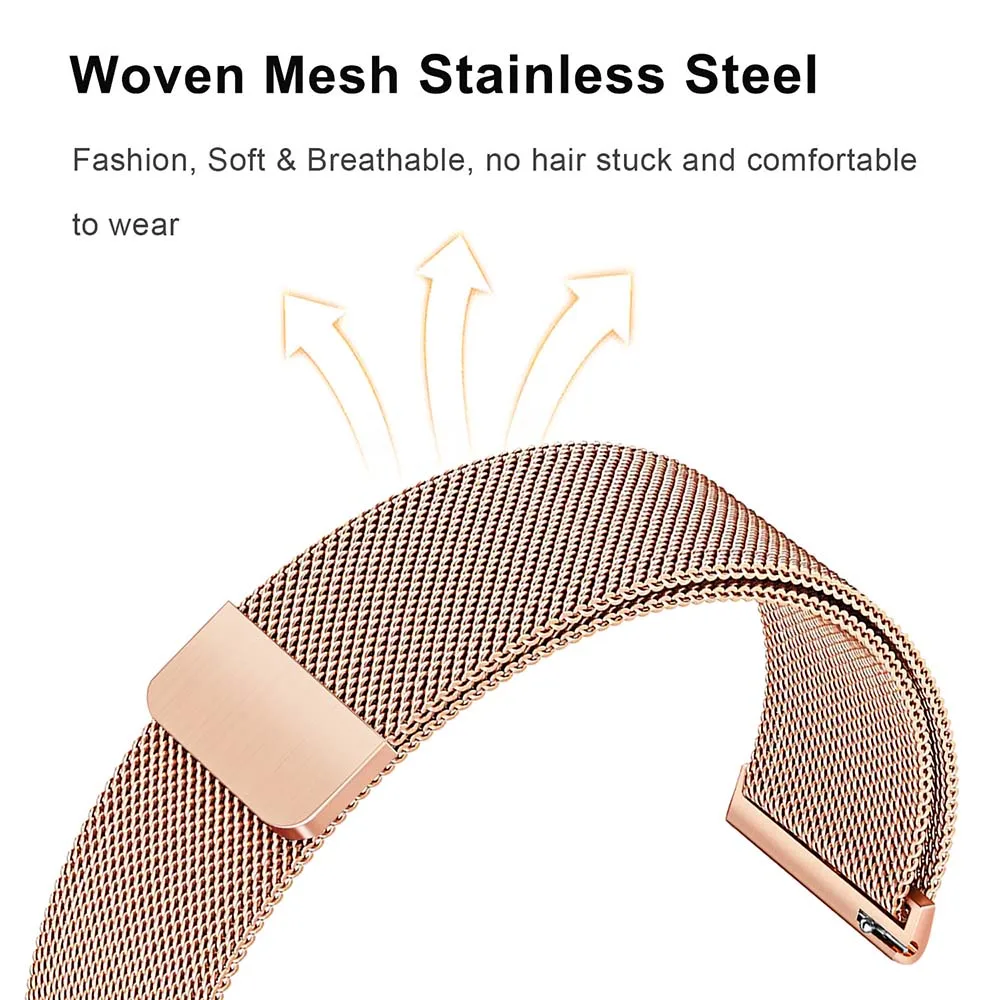 Milanese Loop Stainless Steel Watchband for Garmin Vivomove / Vivomove HR Watch Band Magnet Strap Rose Gold Belt Wrist Bracelet