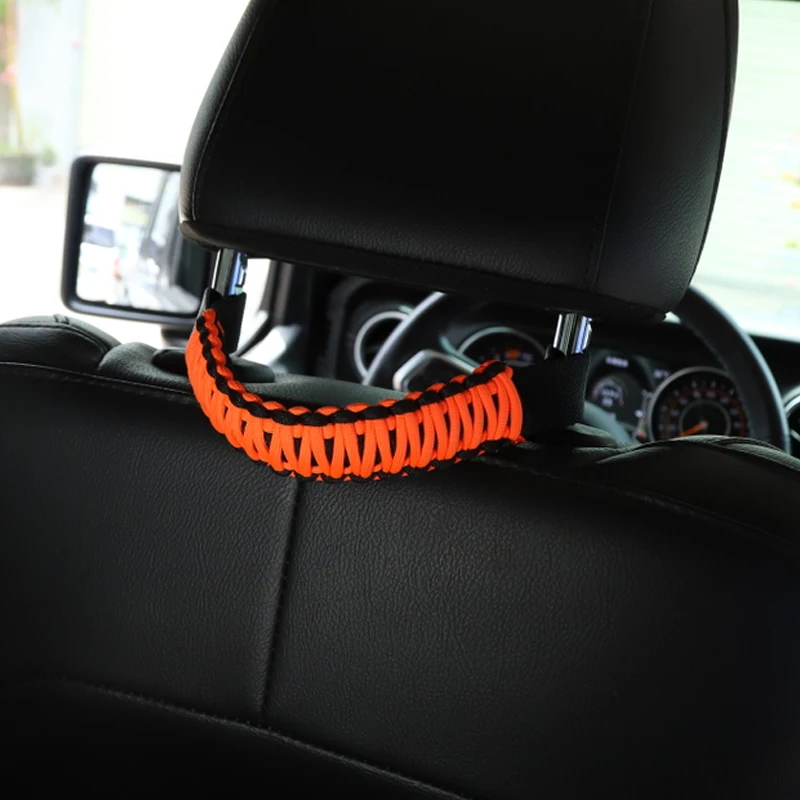 

YCCPAUTO 1Pcs PVC Rope+Oxford Seat Back Headrest Grab Handle Bar For JEEP Wrangler JL 2018-2021 Orange+Black