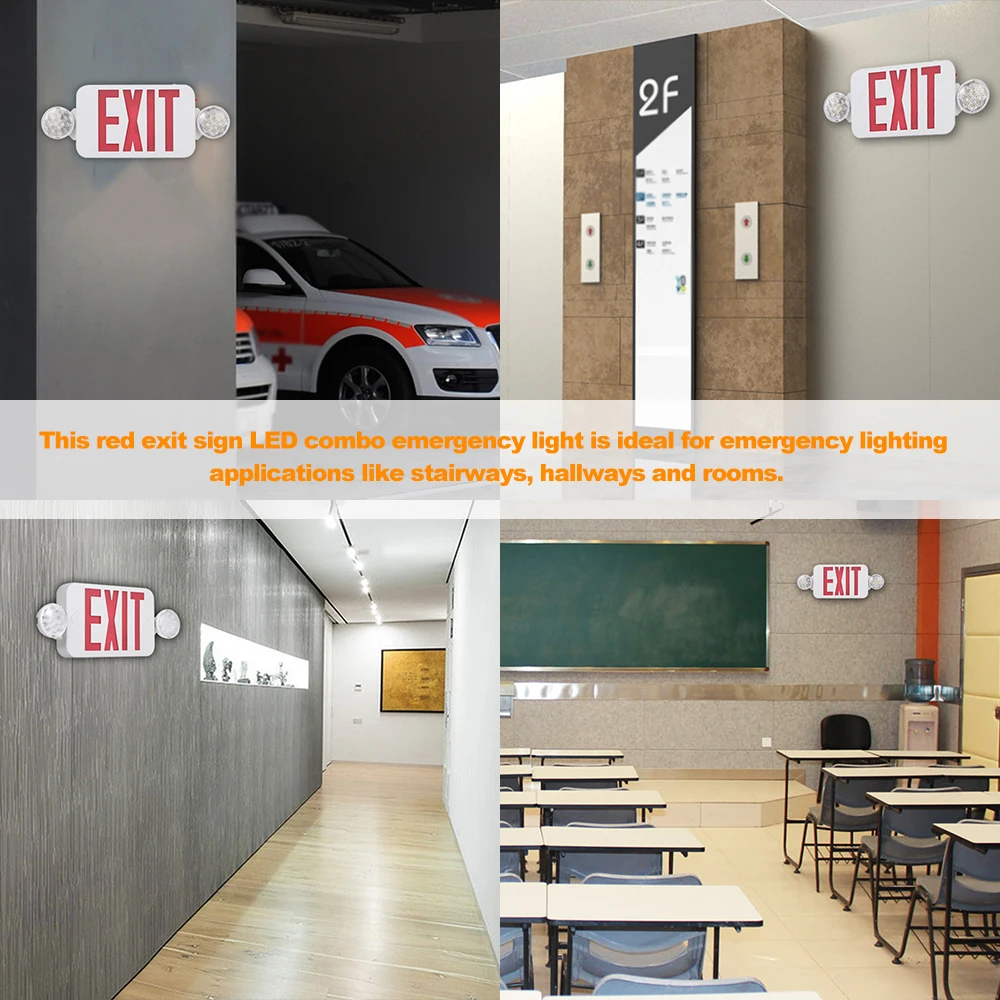 Светодиодный аварийный светильник Red Exit Sign с регулируемой двойной головкой