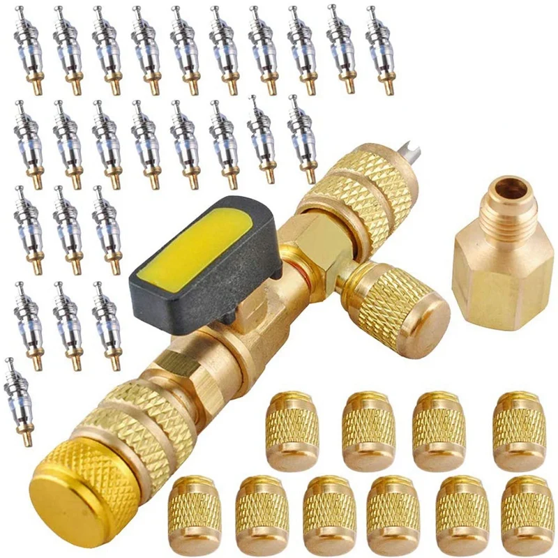 

ABSF R410A Valve Core Remover with Dual Size SAE 1/4 & 5/16 Port,Valve Cores and Nut,HVAC Valve Core Removal Installer Tool