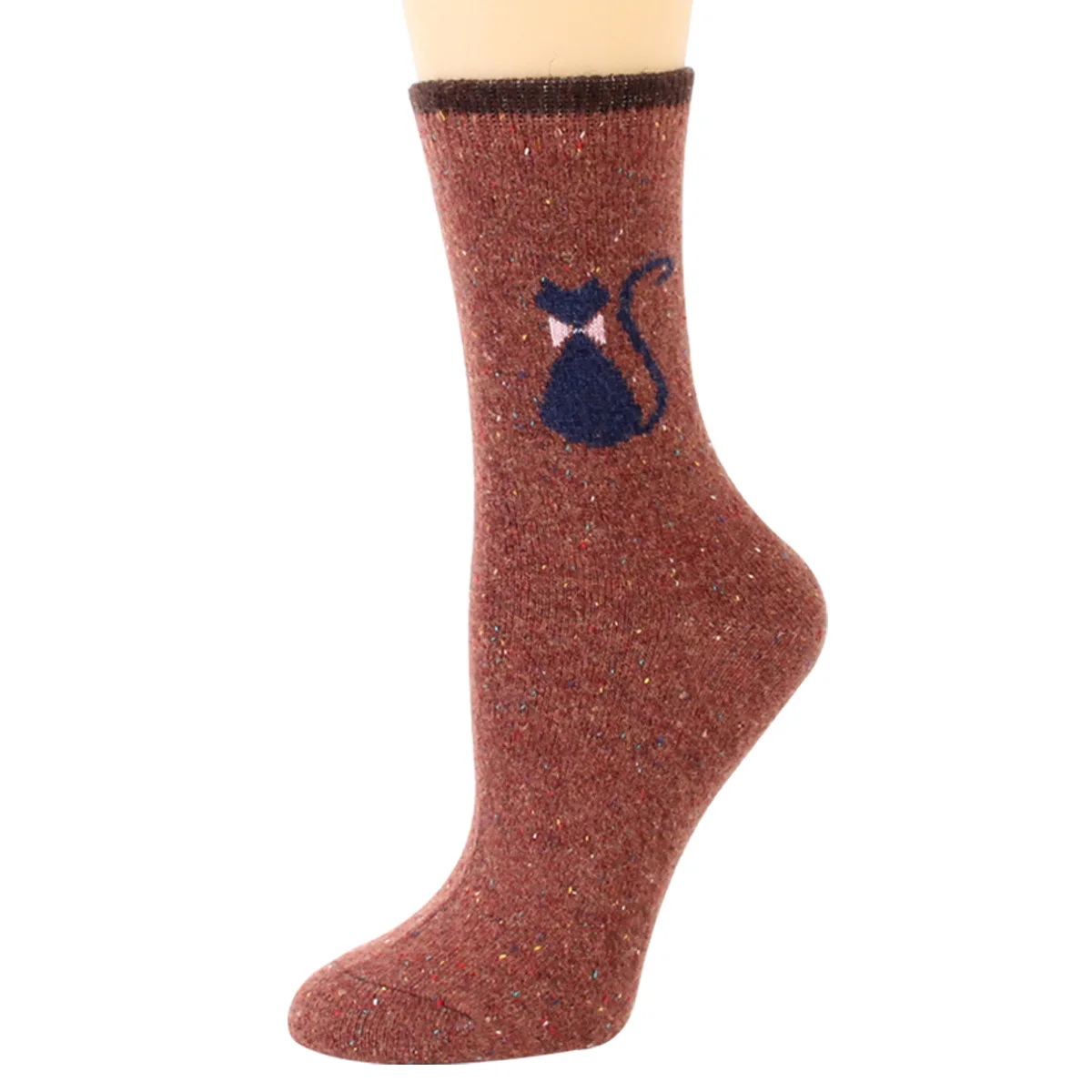 12 Pairs Women Wool Socks Animal Cat Pattern Winter Crew Socks Soft Thick Warm Casual Wool Socks Mid Calf