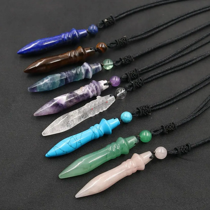 

Natural Stone Pendant Chain Healing Jewelry Crystal Necklace Amethysts Quartz Men's and Women's Fashion Jewelry Gift for Gril