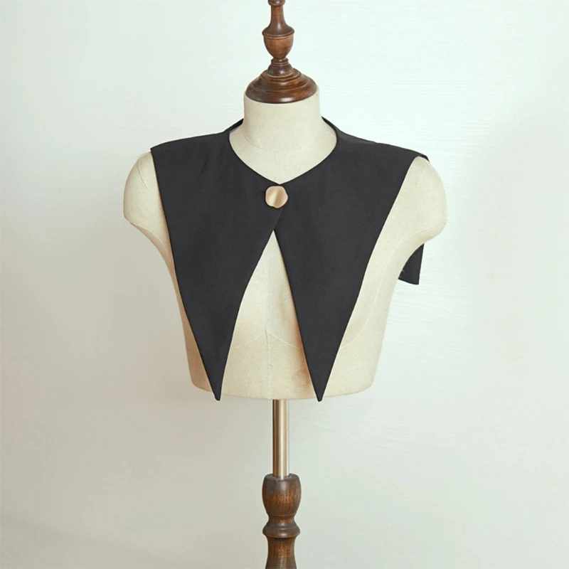 

Women Vintage O-Neck False Collar Shawl Button Closure Triangular Scarf Necklace Wrap Preppy Style Solid Dickey Poncho