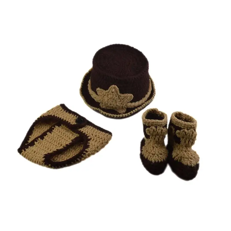 3 шт. милая ручная вязка детская одежда кепка ковбойские костюмы для фотографии