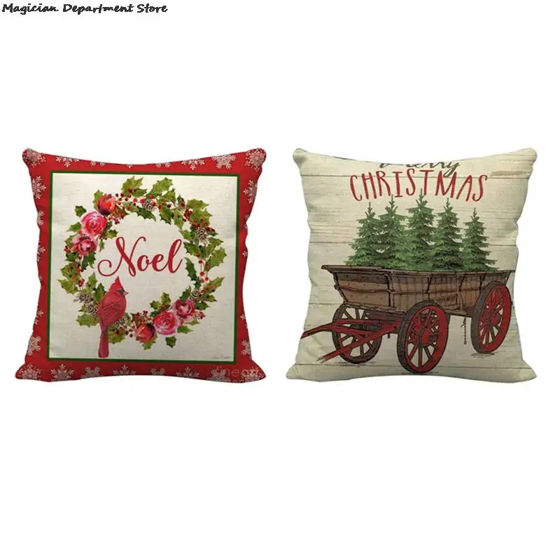 

Christmas Linen Style Nordic Minimalist Home Pillowcase Christmas Tree Cart Throw Pillowcase Christmas Wreath Sofa Decoration