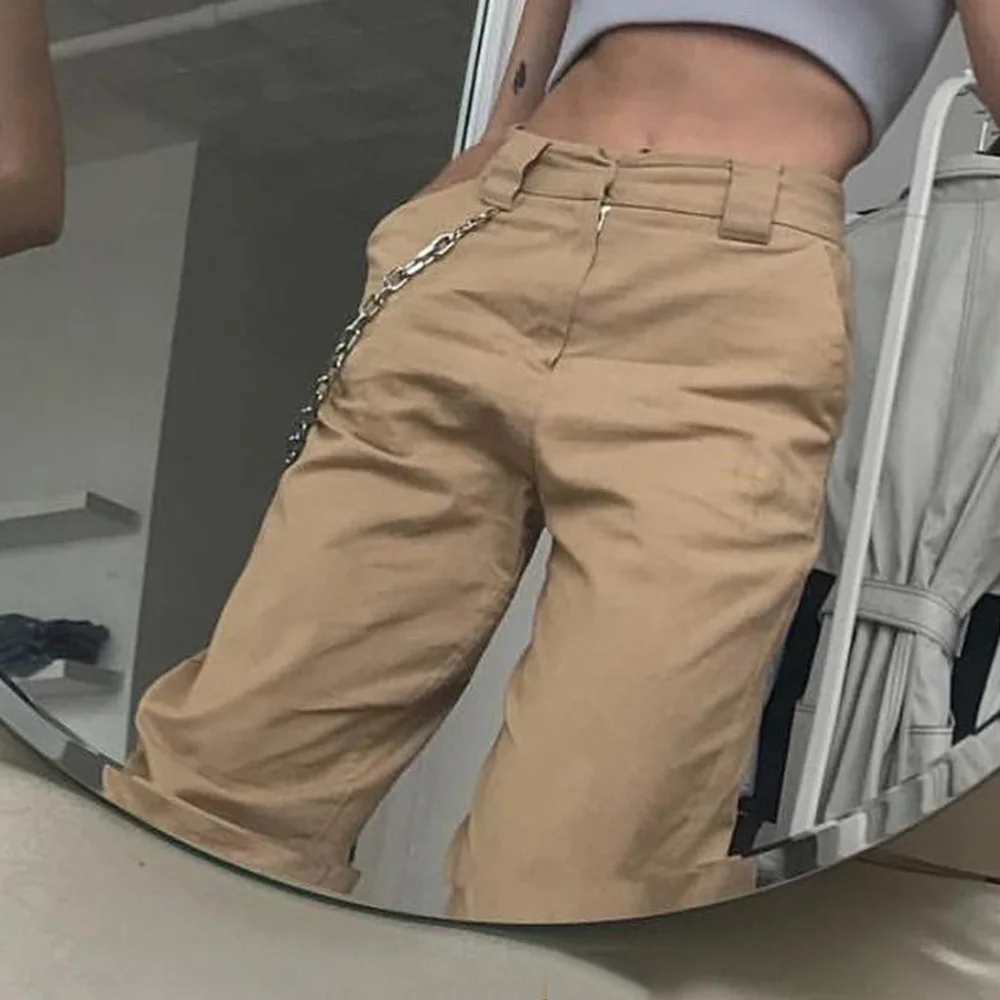 Spring 2020 New Fashion Women Casual Pants Women's High Waist Waistband Loose Overalls Solid Color Black khaki |
